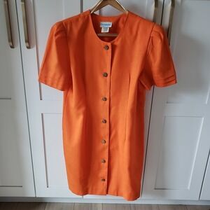 Periwinkle Dress Womens 18 Orange Button Front Vintage 80s Made in USA